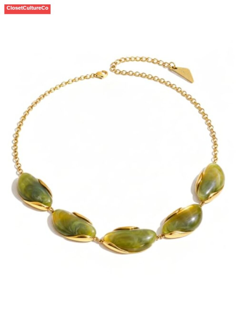 Chunky Resin Teardrop Bead Statement Necklace Gold Plated Chain